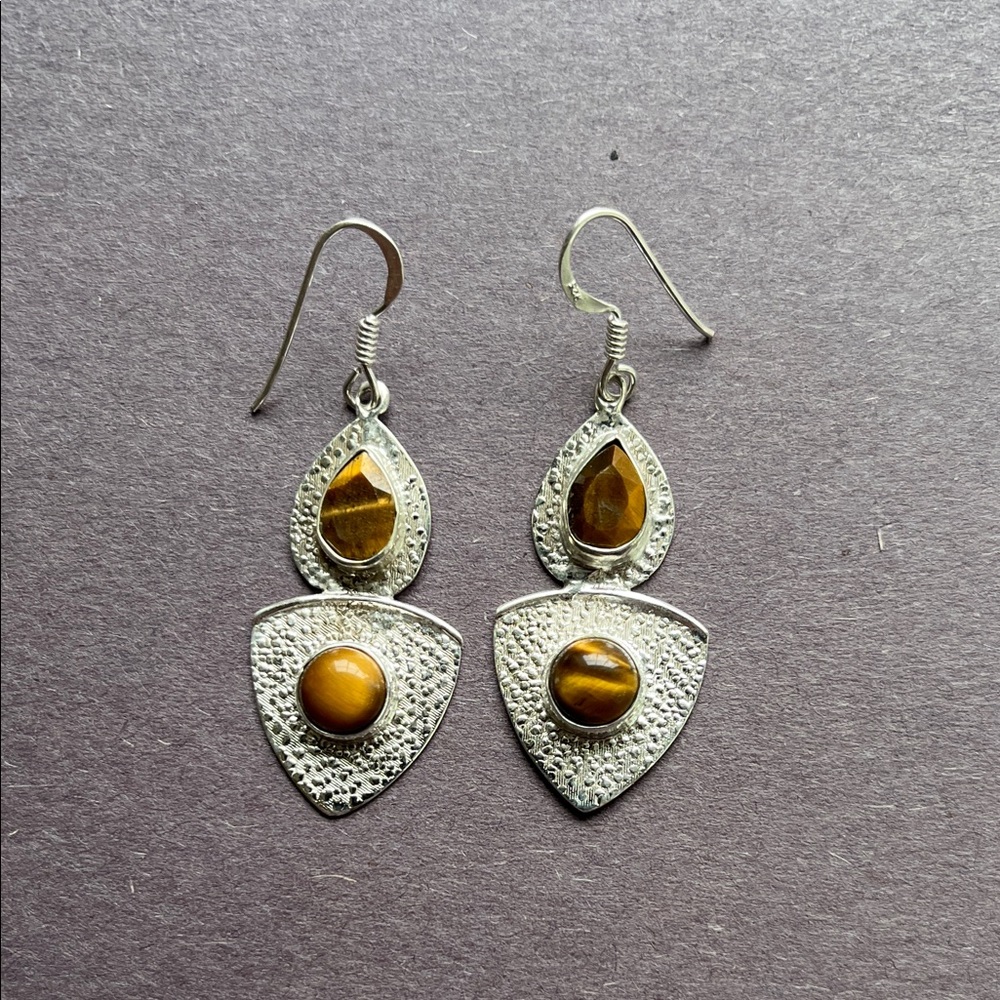 Tigers Eye Sterling Silver Dangle Earrings